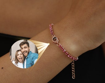 Custom Photo Projection Bracelet - Personalized Bracelet with Gem stones Chain in Colors - Handmade Jewelry for  Christmas, Mothers Day Her