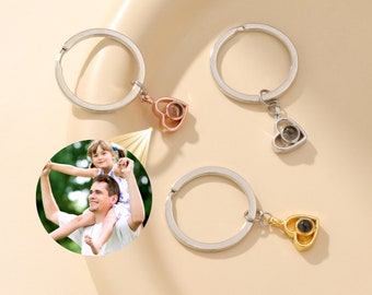 Benutzerdefinierter Schlüsselbund für ihn, personalisierter Herz-Schlüsselbund mit Foto im Inneren, bestes Geschenk für Papa Ehemann, Weihnachtsgeschenk Vater