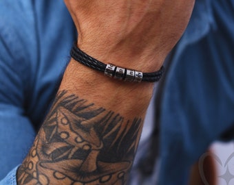 Bracelet personnalisé pour homme, pour papa avec nom de famille, cadeau de fête des pères, cadeau pour grand-père, cadeau de Noël pour lui