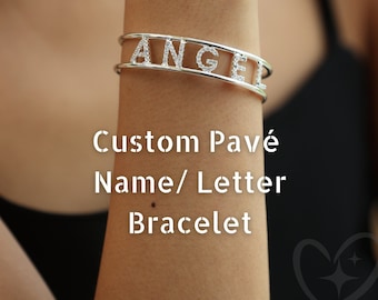Custom Diamond Pave Letter Name Cuff Bracelet, Personalized Best Friends Gift, Bridal Shower Gifts, Birthday Gifts, Christmas Gift for Her