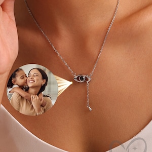 Projection Photo Necklace, Personalized Evil Eye Necklace, Memorial Gift for Her, Mom Necklace, Valentine Day Gift