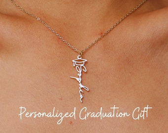 Personalized Graduation Necklace with Graduate's Name, Custom High School, College Graduation Gift, Name Pendant Grad Cap Jewelry for Her