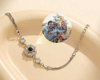 Custom Sun Flower Projection Bracelet, Personalized Picture Inside Handmade Jewelry, Custom Memorial Photo Gift,Best Friend Gift