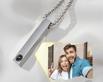 Projection Photo Necklace, Personalized Vertical Bar Necklace , Custom Portrait Gift for Her, Mom Neckalce, Valentine Day Gift