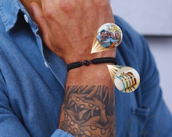 Custom Photo Projection Bracelet For Dad - Personalized Rope Bracelet in Colors - Custom Couple Bracelets for Christmas Gifts