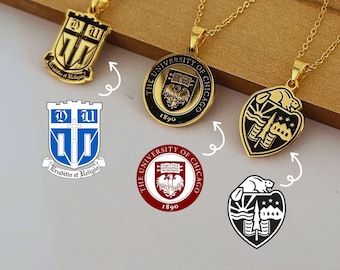 Custom Logo Necklace, Graduation Necklace, School Logo Pendant, High School, College University Graduation Gift for Her for Him, Gold Silver