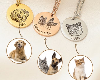Pet Portrait Custom Necklace, Dog Memorial Gift, Custom Dog Portrait, Dog Necklace, Cat Necklace