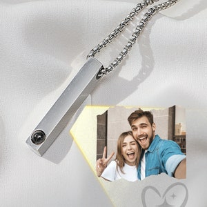 Projection Photo Necklace, Personalized Vertical Bar Necklace , Custom Portrait Gift for Her, Mom Neckalce, Valentine Day Gift