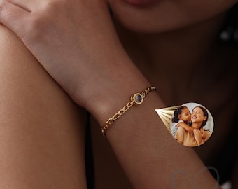 Braccialetto personalizzato con proiezione fotografica e catena cubana, gioielli fatti a mano con foto all'interno, regali per la migliore amica, mamma, amante, fidanzata