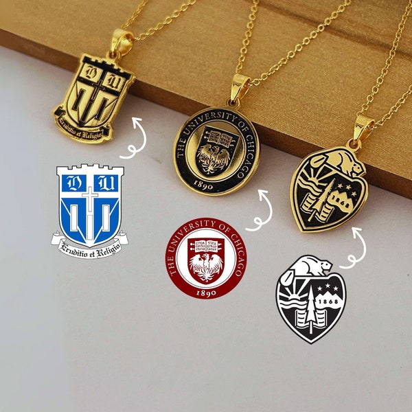 Custom Logo Necklace, Graduation Necklace, School Logo Pendant, High School, College University Graduation Gift for Her for Him, Gold Silver