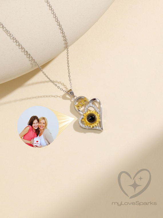 Custom Projection Picture Necklace, Personalized Memorial Necklace, Gift for her, Mother day gift，Solid 925 Sterling Silver