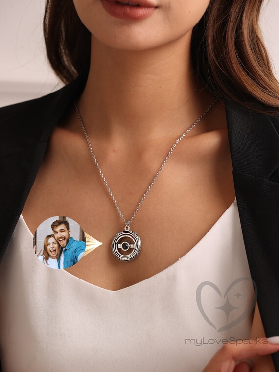 Custom Projection Photo Necklace, Personalized Necklace, Memorial Gift, Gift for Her, Mom Necklace, Valentine Day Gift