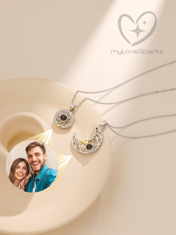 Personalized Projection Photo Necklace, Custom Couple Necklace, Sun and Moon Necklace For Boyfriend and Girlfriend, Anniversary gift for him