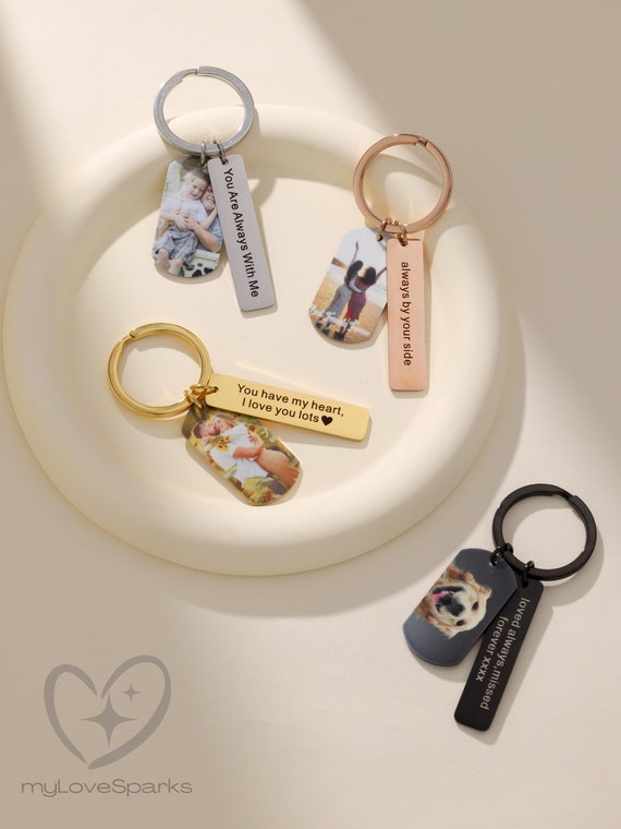 Custom Projection Engraving Keychain for Him, Personalized Keychain with Photo Inside, Best Gift for Him Dad Husband, Christmas Gift Father