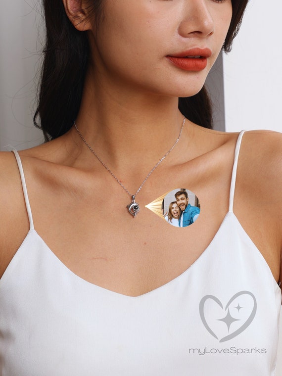 Custom Photo Projection with Dolphin Necklace, Personalized Dainty Necklace for Women, Gift for Girlfriend, Sterling Silver Handmade Jewelry