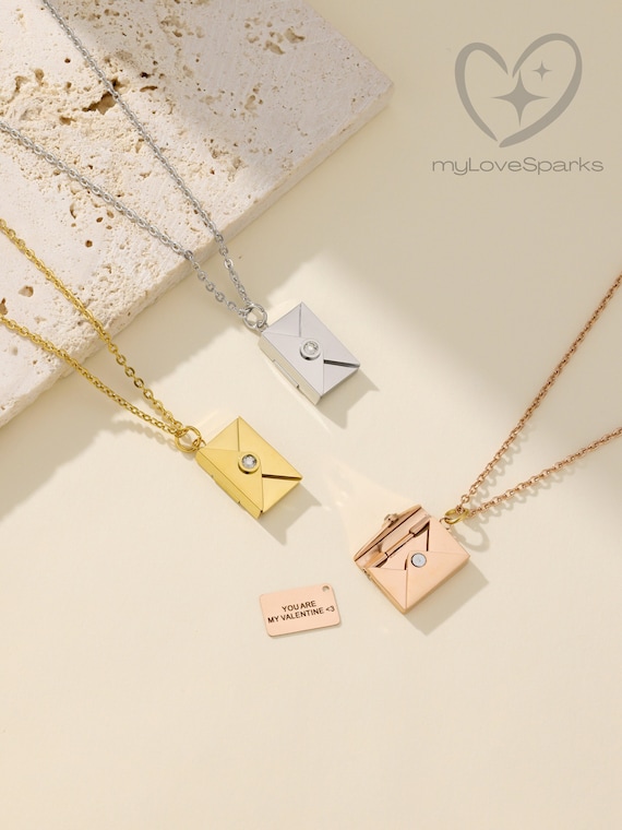 Custom Engraving Necklace, Personalized Mail Envelope Necklace, Love Letter Necklace with Secret, Best Friend Gift for Her