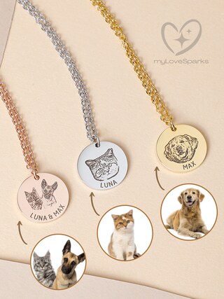 Collana Personalizzata Con Ritratto Del Tuo Animale Domestico - Incisione Foto/Nome - Acciaio Inox - Regalo Commemorativo