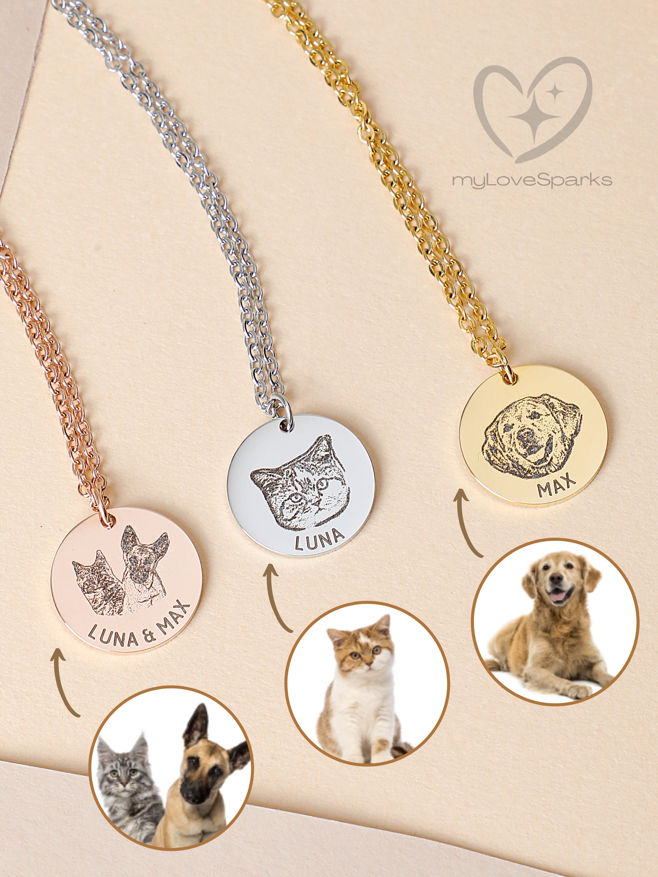 Collana Personalizzata Con Ritratto Del Tuo Animale Domestico - Incisione Foto/Nome - Acciaio Inox - Regalo Commemorativo