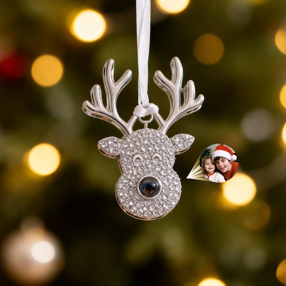 Personalized Christmas Deer Ornaments : Projection Fmaily Photo Inside for Holiday