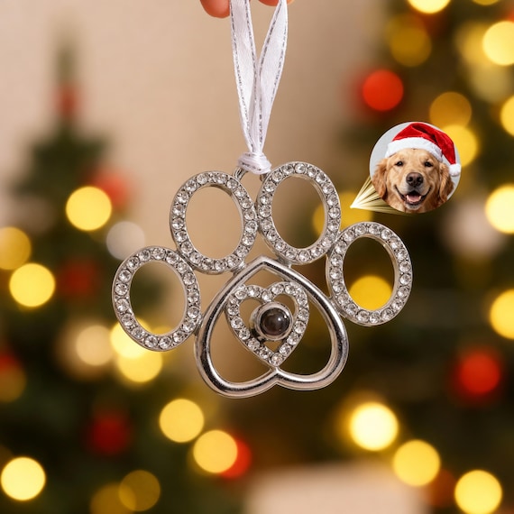 Personalized Paw Ornament For Christmas : Projection Photo Inside for Memorial