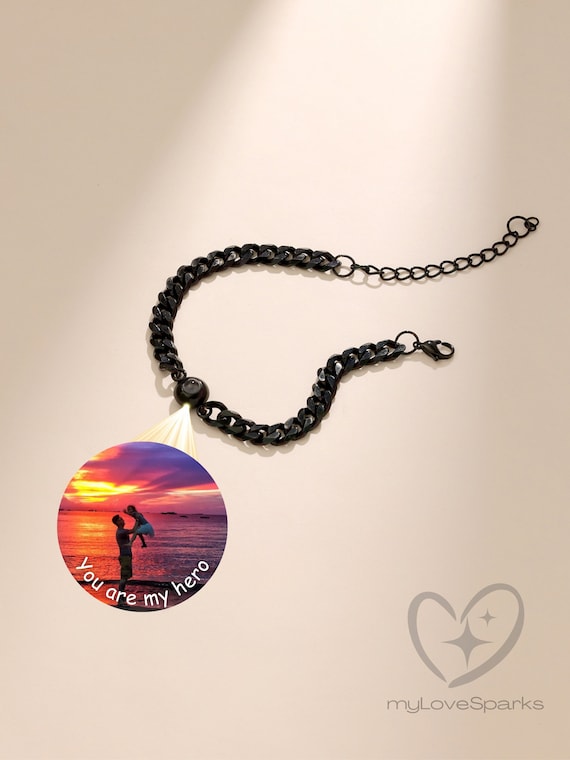 Personalized Projection Photo Bracelet for Men, Custom Bracelet Men with Picture, Gift for Dad, Gifts for Teenage Boys