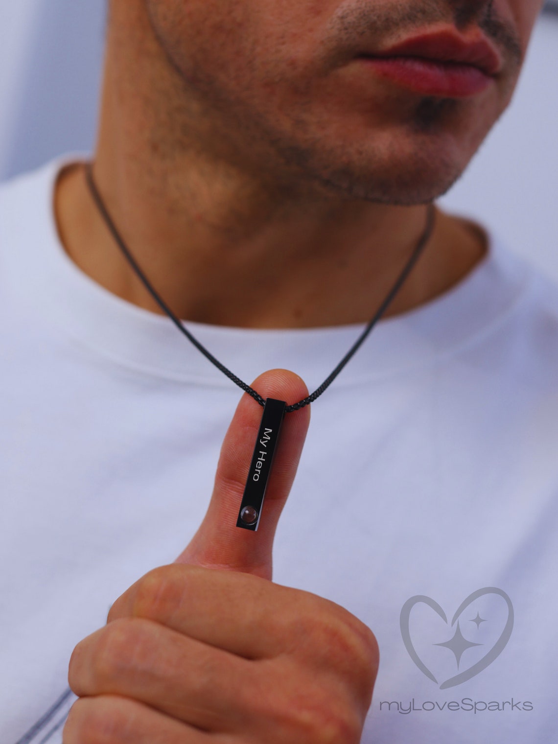 Personalized Projection Photo Necklace for Men, Custom Necklace Men with Picture, Gift for Dad, Gifts for Teenage Boys,Father's Day Gifts image 4