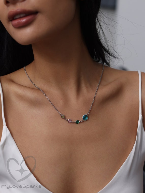 Custom Family Birthstone Necklace for Mom - Personalized Birthday Gift for Mom Daughter Her- Christmas Gifts For Her