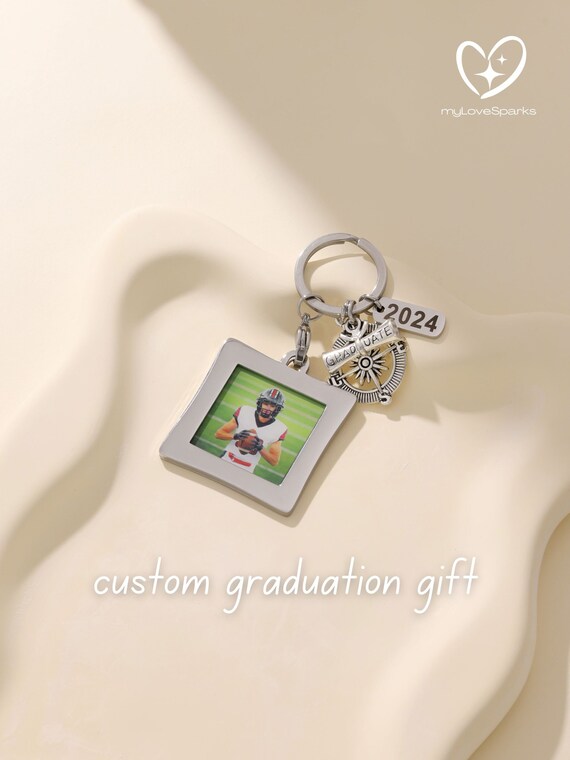 Personalized Graduation Keychain with Graduate's Photo Picture, Custom High School, College Graduation Gift for Him or Her