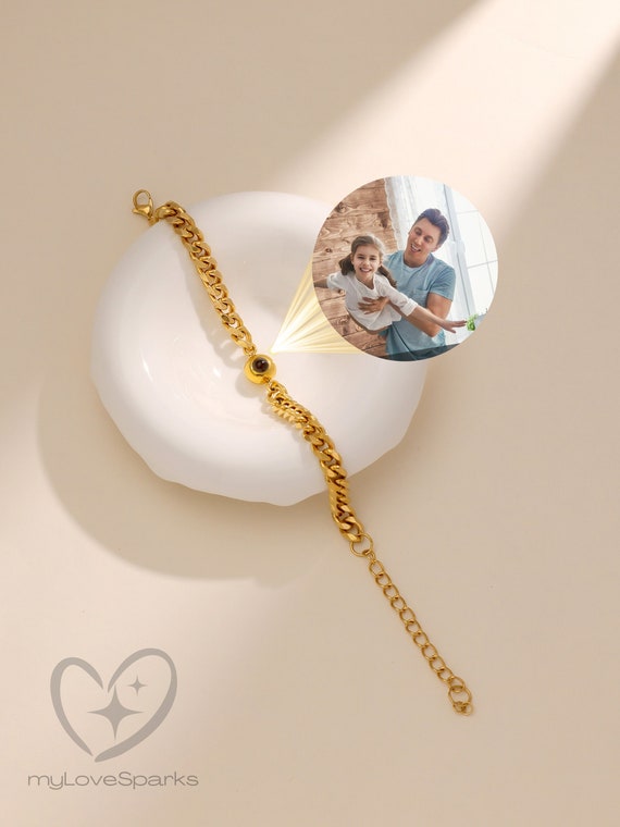 Personalized Projection Photo Bracelet for Men, Custom Bracelet Men with Picture, Dad Birthday Gift, Gifts for Teenage Boys