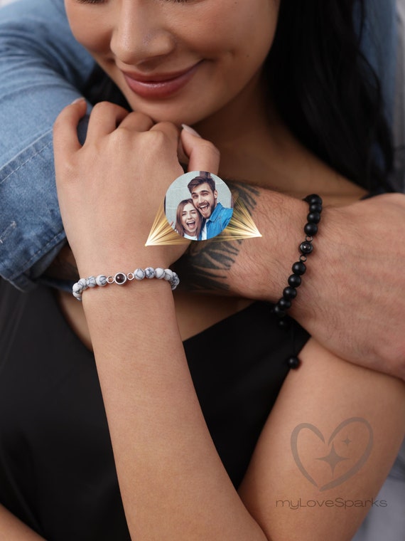 Personalized Photo Projection Bracelet Set of 2, Custom Matching Couple Bracelet,  Lover Couples Gift, Memorial Anniversary Gift