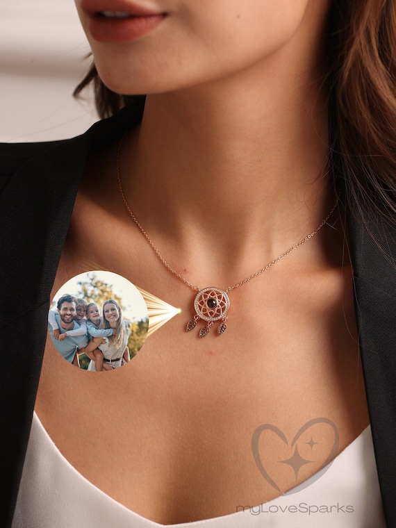 Photo Projection Necklace, Personalized Dreamcatcher Necklace, Memorial Gift, Gifts for Her, Mom Necklace, Valentine Day Gift