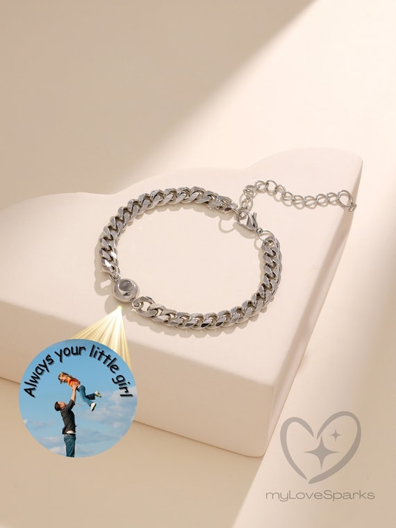 Personalized Projection Photo Bracelet for Men, Custom Bracelet Men with Picture, Father day Gift, Gifts for Teenage Boys