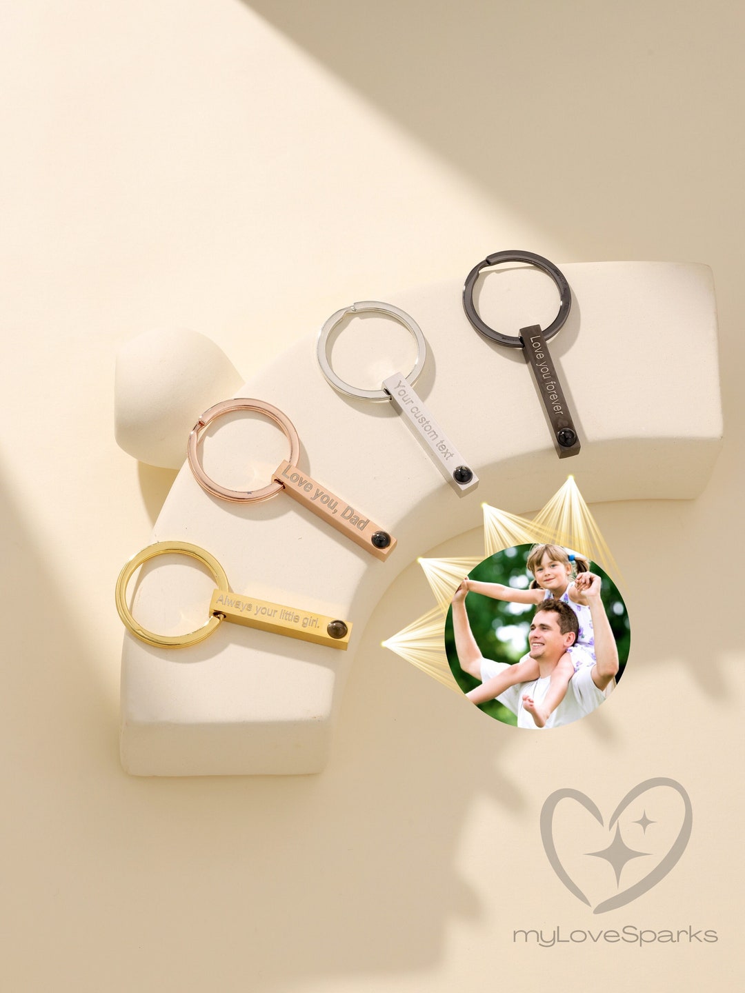 Custom Projection Engraving Keychain for Him, Personalized Keychain