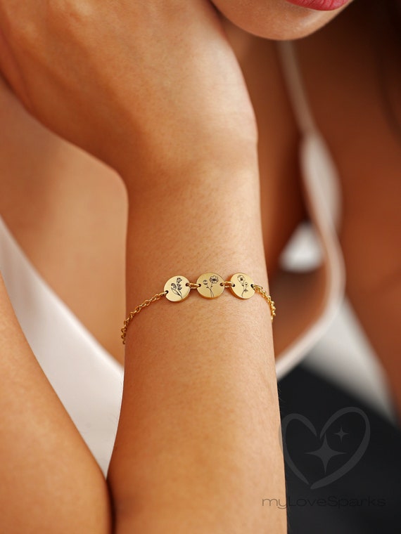 Custom Bracelet with Birth Flower, Personalized Gifts for Her, Christmas Gifts for Mom, Best Friend Gift, Bridesmaid Gifts, Family Gift