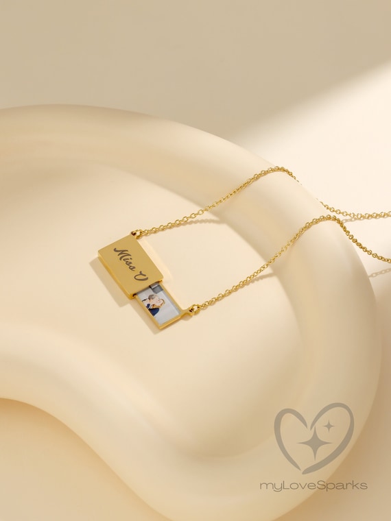 Custom Engraving Necklace with Photo, Personalized Mail Envelope Necklace, Love Letter Necklace with Secret, Birthday Gift for Mom