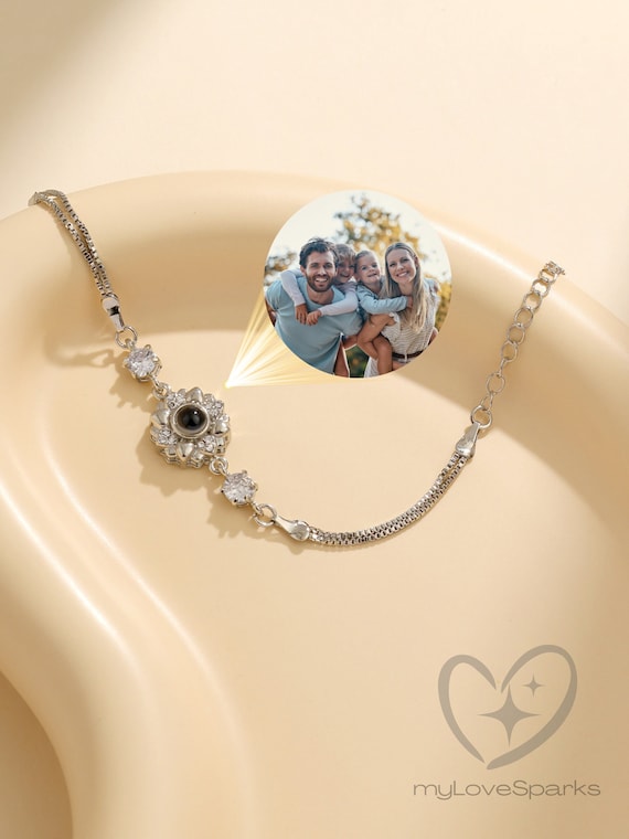Custom Sun Flower Projection Bracelet, Personalized Picture Inside Handmade Jewelry, Custom Memorial Photo Gift,Best Friend Gift