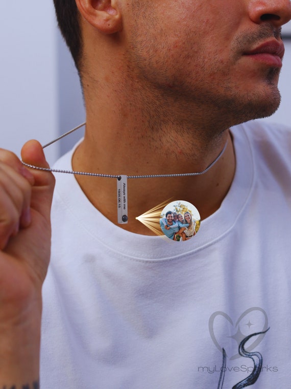 Personalized Projection Photo Necklace for Men, Custom Necklace Men with Picture, Gift for Dad, Gifts for Teenage Boys,Father's Day Gifts