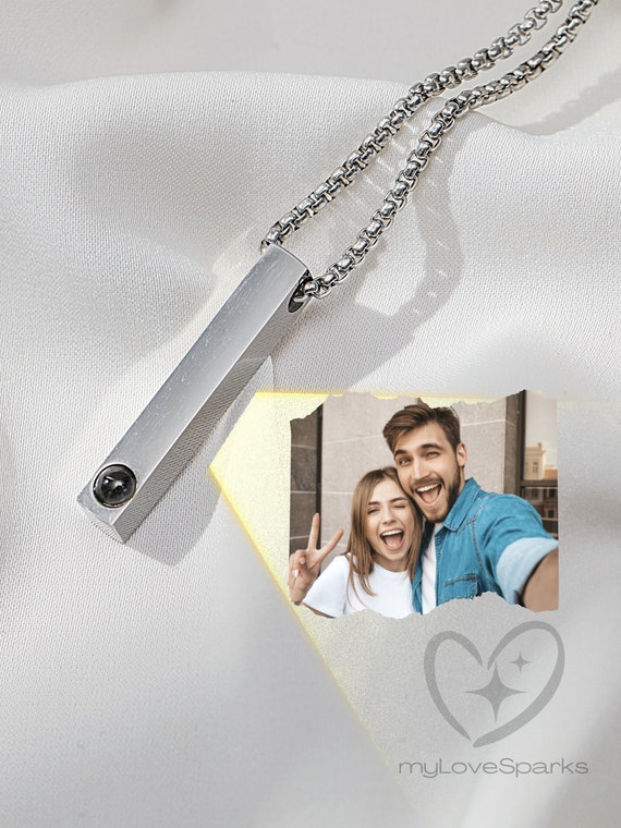 Projection Photo Necklace, Personalized Vertical Bar Necklace , Custom Portrait Gift for Her, Mom Neckalce, Valentine Day Gift