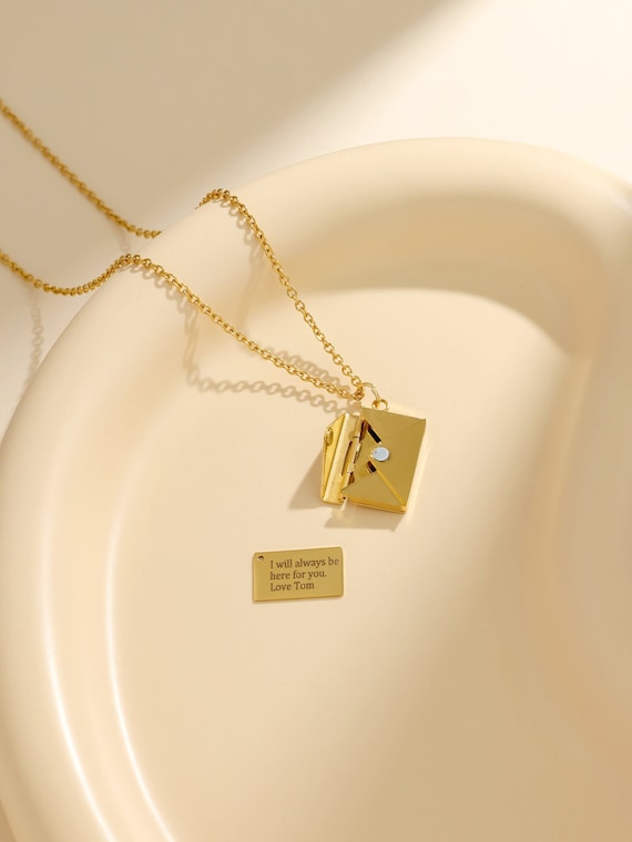 Custom Engraving Necklace, Personalized Mail Envelope Necklace, Love Letter Necklace with Secret, Best Friend Gift for Her