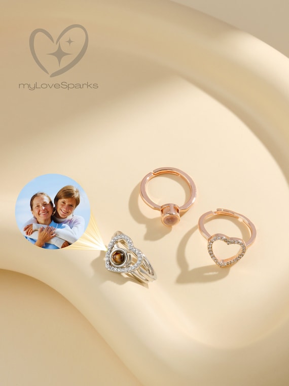 Custom Stackable Ring for Women, Personalized Photo Projection Ring, Memorial Gift with Picture Inside, Handmade Jewelry