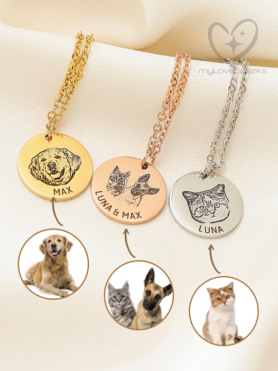 Pet Portrait Custom Necklace, Dog Memorial Gift, Custom Dog Portrait, Dog Necklace, Cat Necklace