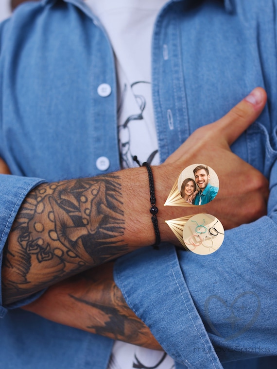 Custom Photo Projection Bracelet For Him - Personalized Rope Bracelet in Colors - Custom Couple Bracelets for Christmas Gifts