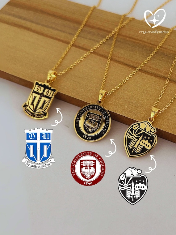 Custom Logo Necklace, Graduation Necklace, School Logo Pendant, High School, College University Graduation Gift for Her for Him, Gold Silver