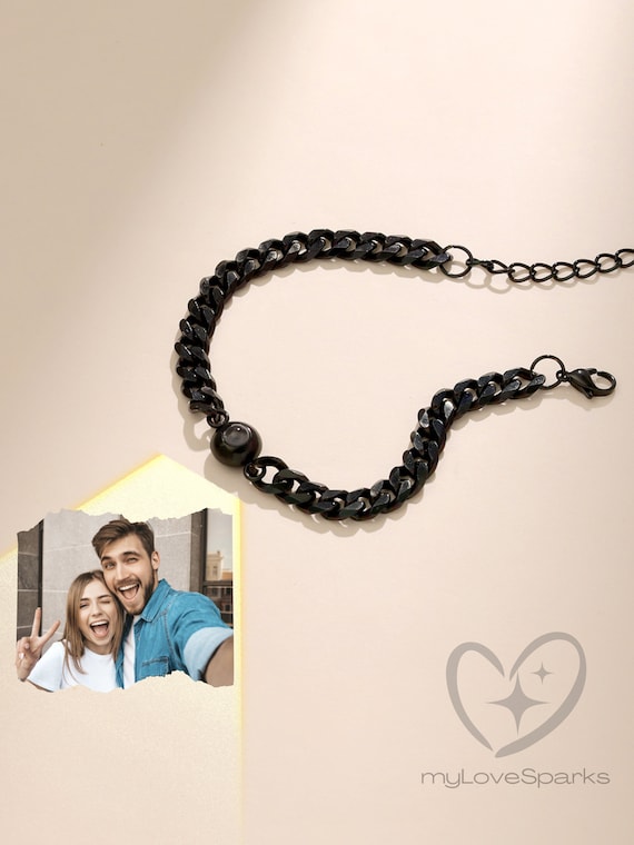 Personalized Projection Photo Bracelet for Men, Custom Bracelet Men with Picture, Matching Couple Bracelet, Gifts for Teenage Boys