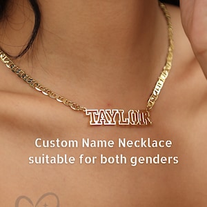 Collar de etiqueta de nombre personalizado con cadena de eslabones Mariner - Placa de identificación de joyería de plata de oro personalizada delicada - Regalo de monograma personalizado para ella