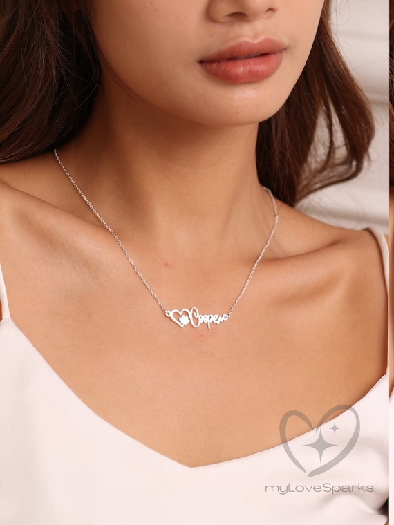 Name Necklace With Paw, Personalized Dog Paw Necklace, Pet Memorial Gift, Custom Cat Paw Necklace With Name