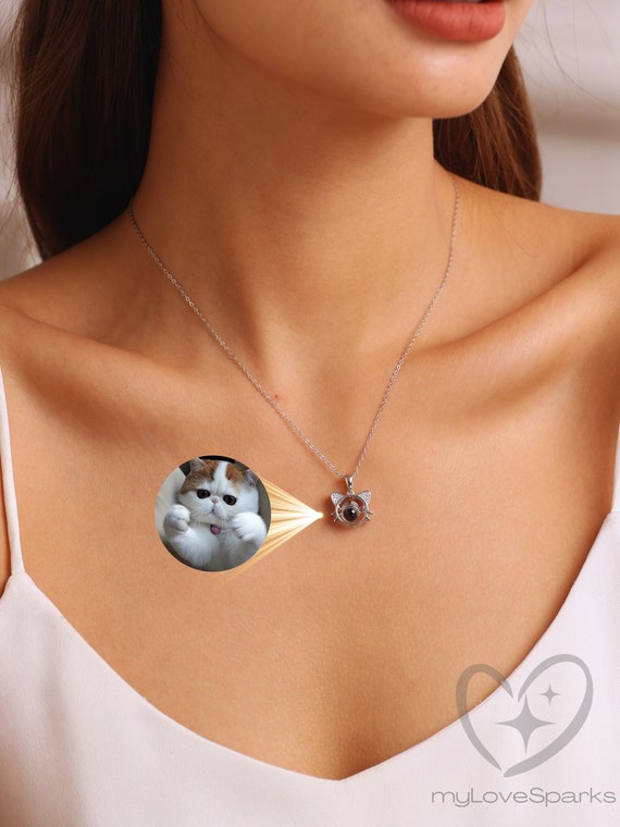 Projection Picture Necklace, Personalized Cat Necklace, Cat Memorial Gift, Gift for Her, Mom Necklace, Christmas Gifts
