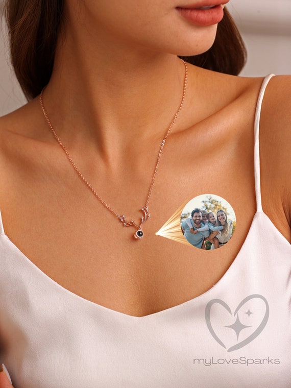 Custom Projection Photo Necklace, Personalized Necklace, Memorial Gift, Gift for Her, Mom Necklace, Valentine Day Gift