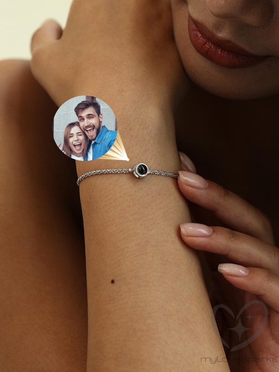 Custom Photo Projection Bracelet with Sparkling  Chain - Handmade Jewelry for  Christmas, Bestfriend Gifts, Gifts for Mom Lover Girlfriend