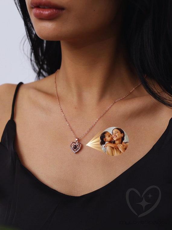 Custom Heart Necklace with Photo Projection - Personalized Birthday Gift for Mom Daughter Her- Christmas Gifts For Lover